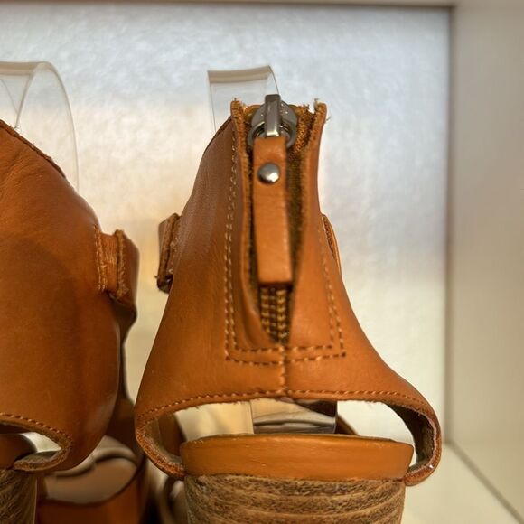 DV Dolce Vita Tan Leather Block Heel Sandals Strappy Cutout Heels Boho Neutral - Picture 9 of 15